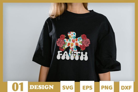 Faith Retro Floral Cross Jesus SVG Graphics & T-Shirt Designs